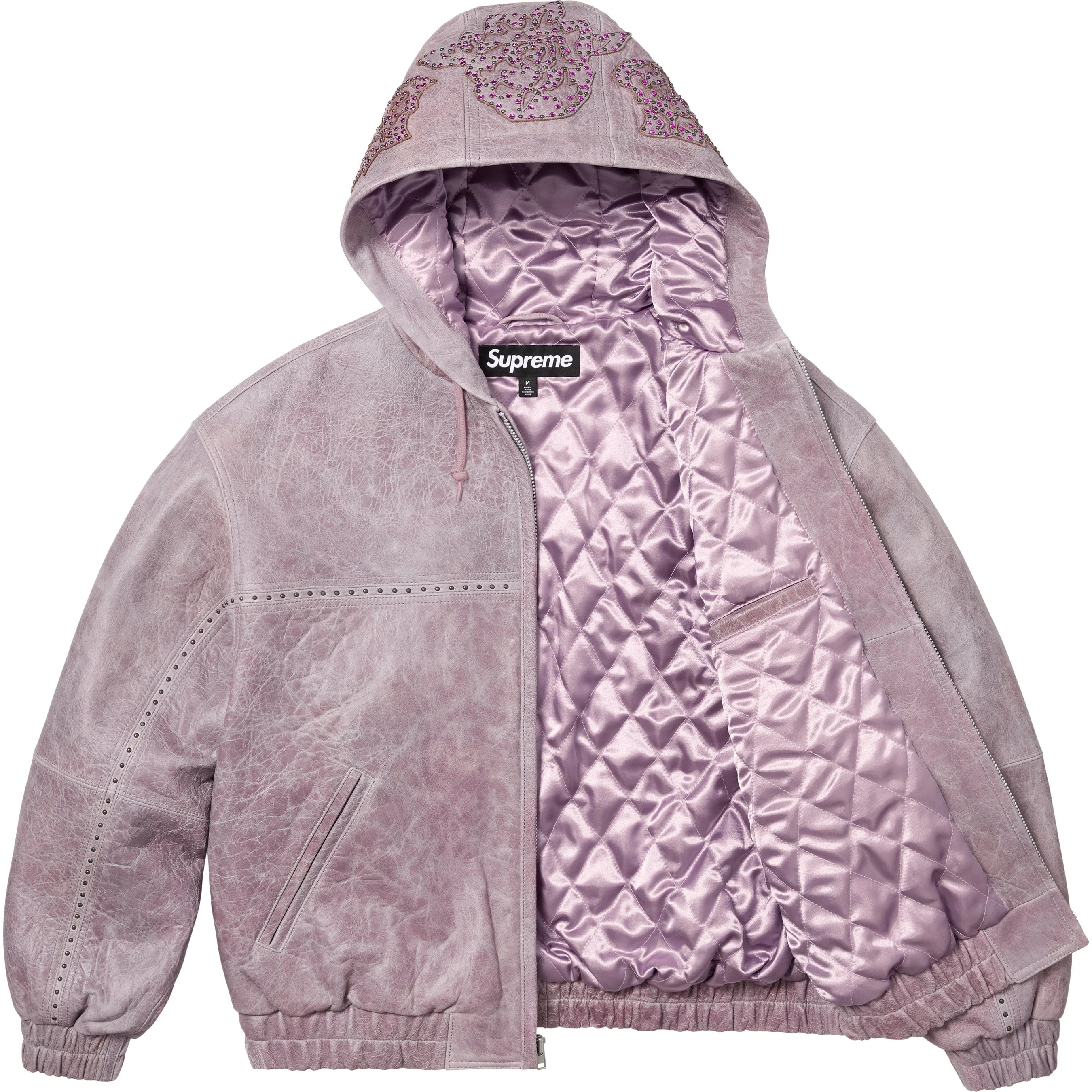 Studded Hooded Leather Jacket view 15
